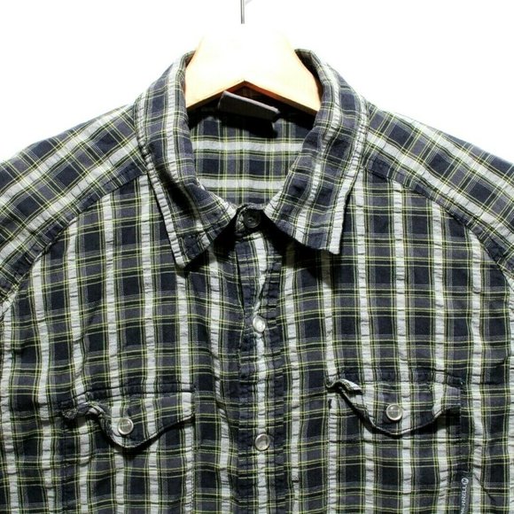 Merrell Mens Size Small Green Plaid Snapl Button Down Short Sleeve Shirt - Picture 3 of 3